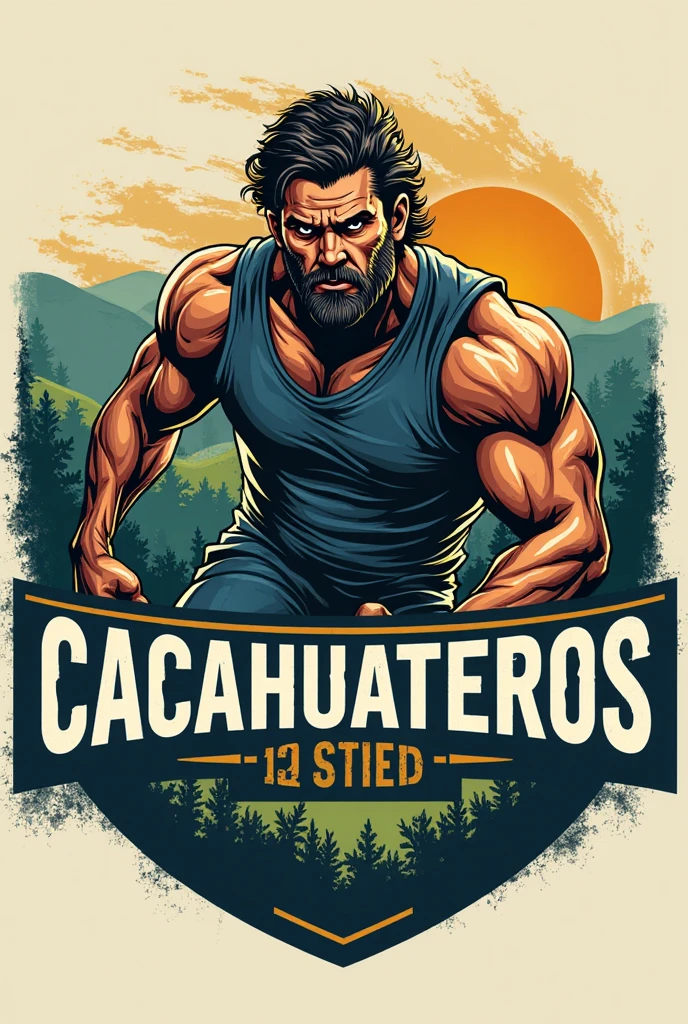 Circular cartoon logo
Include name in mayus: "Los hijos del padre santo"
Include a chubby person with beard and without mustache inside a dodge charger
Include a volleyball ball