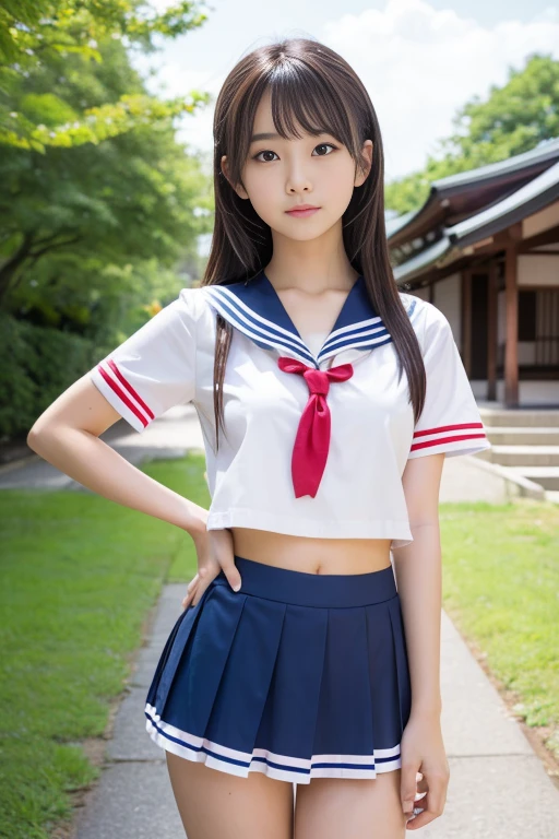 (highest quality,8k,High resolution:1.2),(Beautiful and realistic Japanese figures:1.6)、(Cute Japanese Girl:1.4),(Huge breasts:1.25),(Attractive body),(school uniform,Bra very,Pleated skirt,Sailor collar,White shirt:1.2)、17 years old、Professional、(My dear woman、The joy of loving、Heartbeat、with emotion)、Run Hurry、Embankment、Put your hair up、Lively、glamorous、gravure、