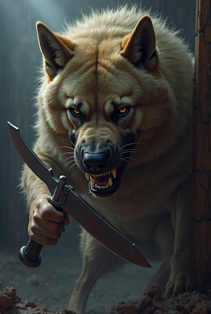 Create a sword in horizontal and make an animal rubbing its neck on it blood spilling
