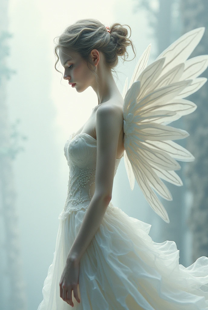 Girl, fairy, white silk, sorrow, back hand