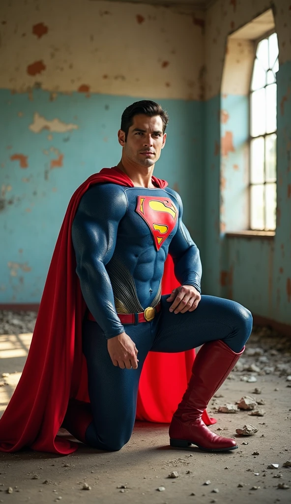 Henry Cavill, en boxers, with a very large and long bulge in the crotch