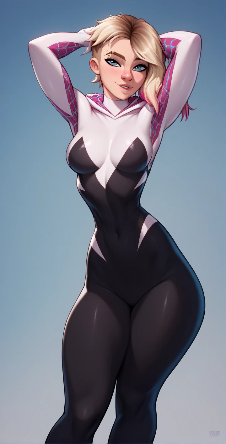(high-level image quality), (high quality), (high resolution), (detailed), (masterpiece), beautiful woman, ((caucasian)), green eyes, red hair, short hair, bob cut, dark red lipstick, busty, slender body, Detailed eyes, perfect eyes, Detailed face, leotard, bending over, back view