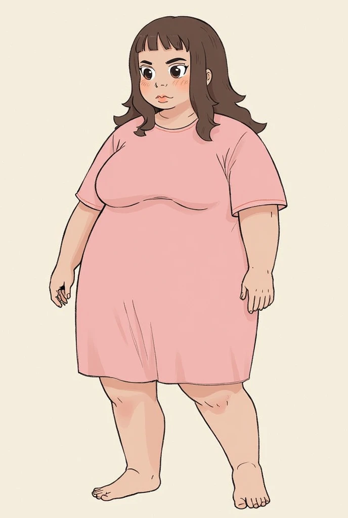(((Masterpiece))), ((highres)), ((high qualirt)), ((detailed)), beautiful, chubby girl in pink pajamas with ultra pear shape waddling while walking, very thicc thighs and wide hips, very big lower body and booty