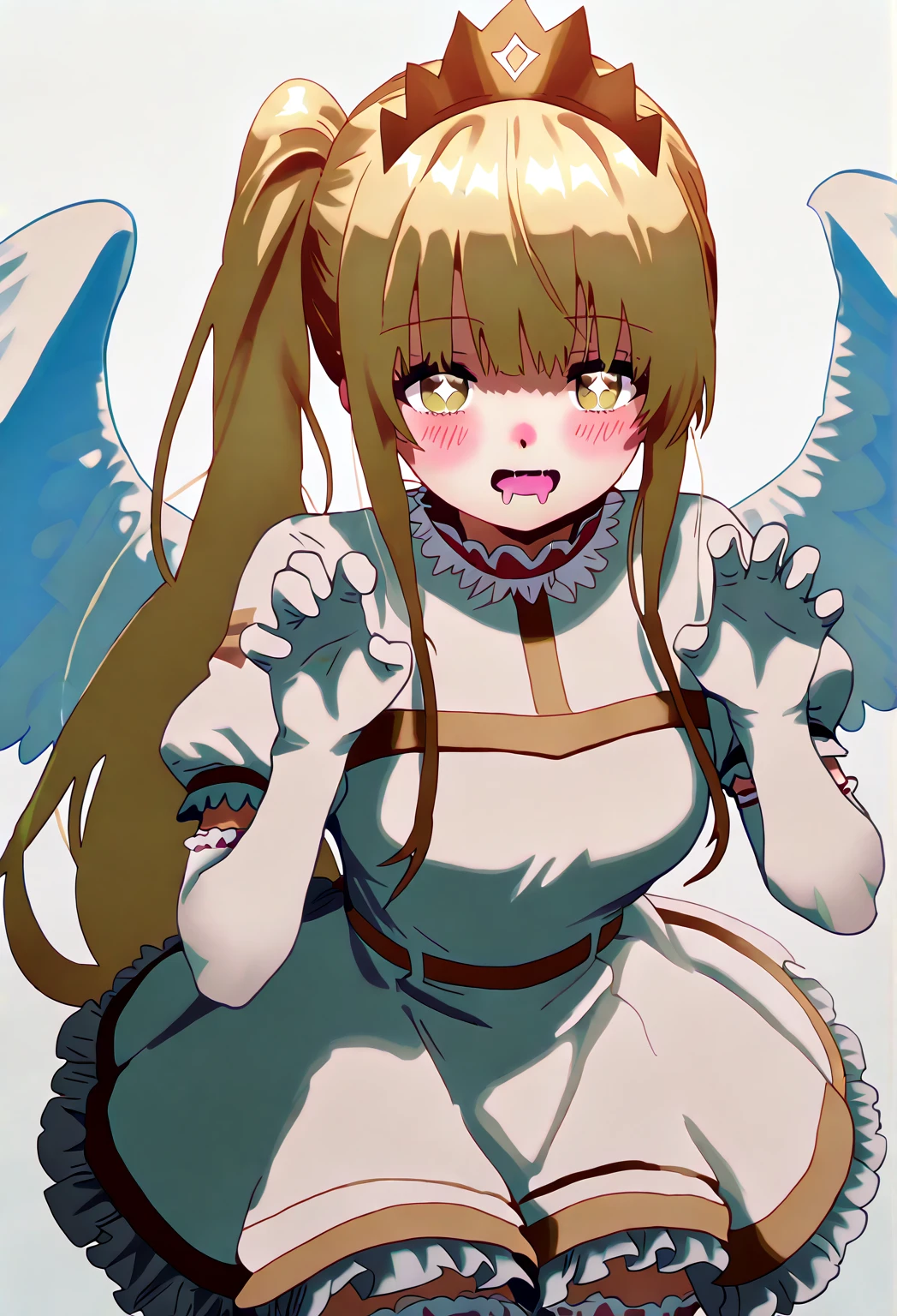 Anime. 1 Girl. Cute girl. Angel. Slave. Blonde. Long hair. Blue eyes. Beautiful eyes. Perfect eyes. Expressive eyes. Ideal face. A face about to sneeze. Sneezing face. Beautiful nose. Snotty nose. 16 years. Big breasts. Beautiful breasts. Pointy ears. Cold. Allergy. Runny nose. Nasal mucus. Snot. Snot flows from the nose. Snot flies in all directions when you sneeze. She's having her period. Her crotch is bleeding. Her panties were stained with the blood of menstruation. Menstrual blood flows down the thighs. Ideal anatomical body. Beautiful long legs. The whole body is covered with scars. Angel wings. White wings. Dirty tunic. Torn tunic. dirty panties. Torn panties. Barefoot. Slave collar. Shackles. Standing. Full height. Fantasy. City. Street. Many people. Beautiful character design. Shiny skin. Full body. nsfw. Scat. Official art. Extremely detailed CG Unity 8k wallpaper. Ideal lighting. Ultra high resolution 4K. Super detailed 8K. A high resolution.