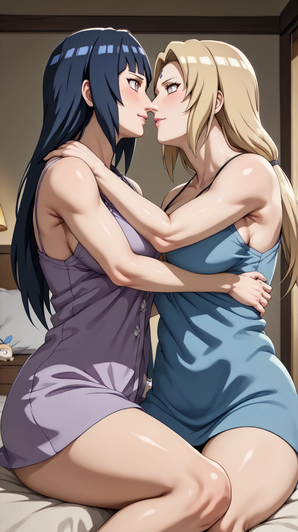 score_9, score_8_up, score_7_up, BREAK source_anime, historia reiss, blue eyes, blonde hair, long hair, medium breasts,naked,smile,sitting in beach,historia have a sex with mikasa ackrman,mikasa have a black hair
