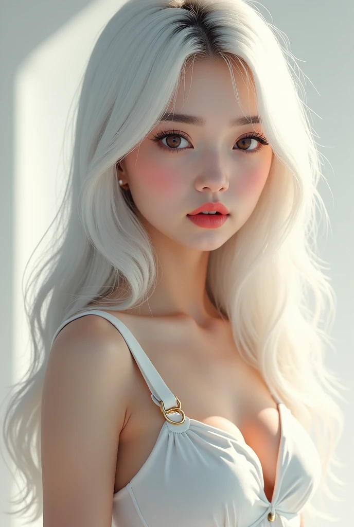 Young woman, White hair, Midi dress