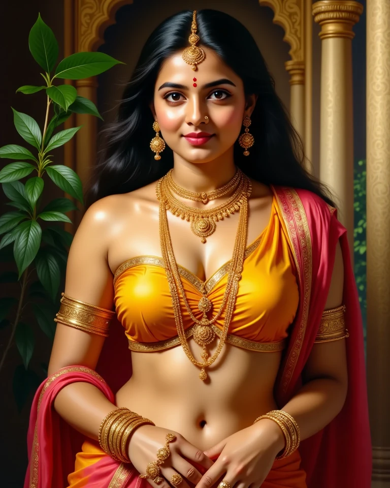 (masterpiece portrait photography:1.3) of a (solo:1.3) ravishing alluring curvy chubby Suhasini Sinha as persian princess Jasmine ,posing in a ornate arabian garden, wearing mysterious nikaab, (harem pants:1.3), navel, (ravishing wavy backlit hair), cinematic (deep intricate eyes:1.assionate expression:1.3) dramatic lighting, depth of field, backlit, light rays, highly detailed, trending on artstation, paint splashes, rich colour, mythological portrait, by Guweiz & greg rutkowski