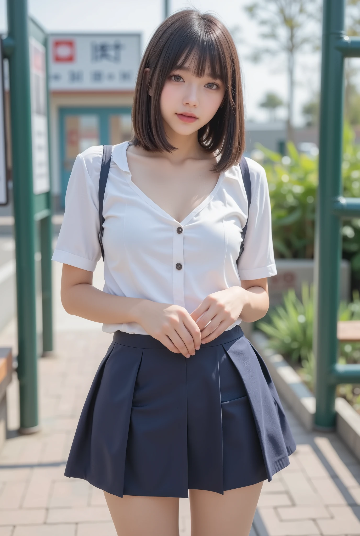 (masterpiece, highest quality, 8K, super dense skin, highly detailed eyes, highly detailed eyes, super detailed nose:1.4), 1 girl, brown eyes、above the neck、JK uniform, wearing japanese , japanese girl uniform, japanese , wearing, wearing , (((BCup Chest)))、(((I'thin)))、cute woman 24 years old、 (((small )))、(((thin)))、(((8 life size)))、girl in uniform, magic , seifuku, cute high school girl, hyperrealistic , a hyperrealistic , realistic , magic 、(((Skirt flip)))e female teenager