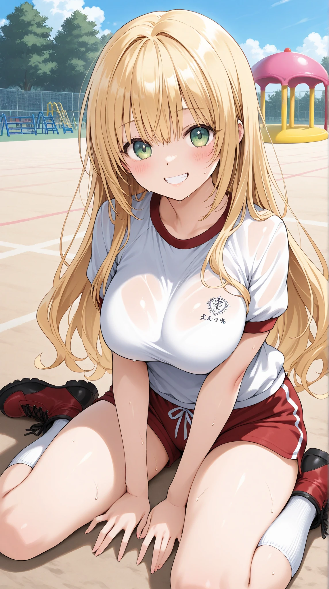 {{{{{16k,Ultra High-resolution realistic photograph of neat virgin first-year junior high school girl's in School-designated gym uniform with junior high ribbon as pretty as a actress in Grass schoolyard, She's in the first year of middle school, but she's too well developed, her cleavage tits are too beautiful, Her bra is showing through under her gym clothes, Her tits are shaking so much in PE that it's embarrassing}}}}},{{Extremely detailed}},{{{{{dye her cheeks flush and integrated her head pure small, thick lips, Enchanting thick gross idol's Lips}}}}},{{{{{the bang ponytail hair}}}}},{{{{{She get more attractive and smoother her body, her expression and appearance are transformed into that of a pure, Her white tits are so fluffy, and are depicted in great detail, but her sex appeal from her cleavage fills the schoolyard, her bodyline and tits and hips are getting cuter and cuter, She has been reborn as a pretty one-in-a-thousand-year girl with a sparkling aura of cuteness}}}}}