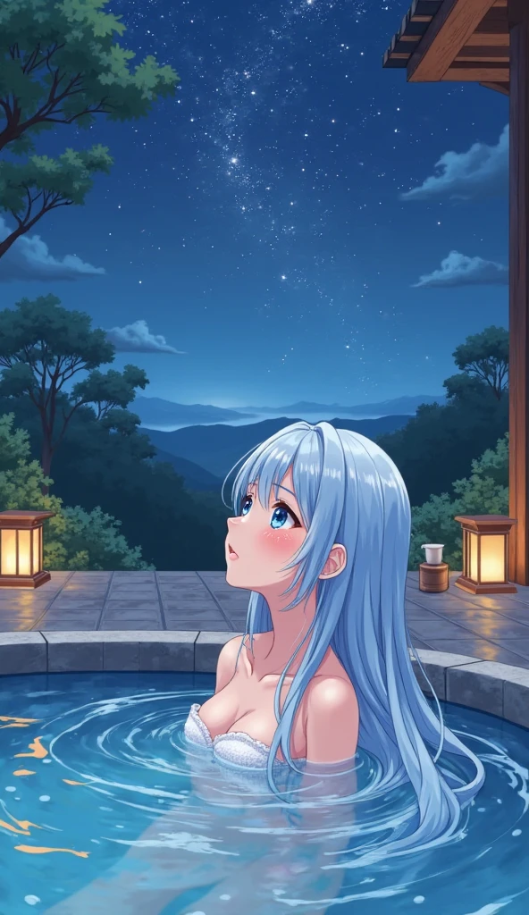 1girl,solo, saorijoumae, saori joumae, blue eyes, blue hair, halo, long hair, tall, teenager, snowy plains, snow, wooden house, window, naked, NSFW:1.3, bathroom, tile floor, sitting on floor, straight legs, spreading legs