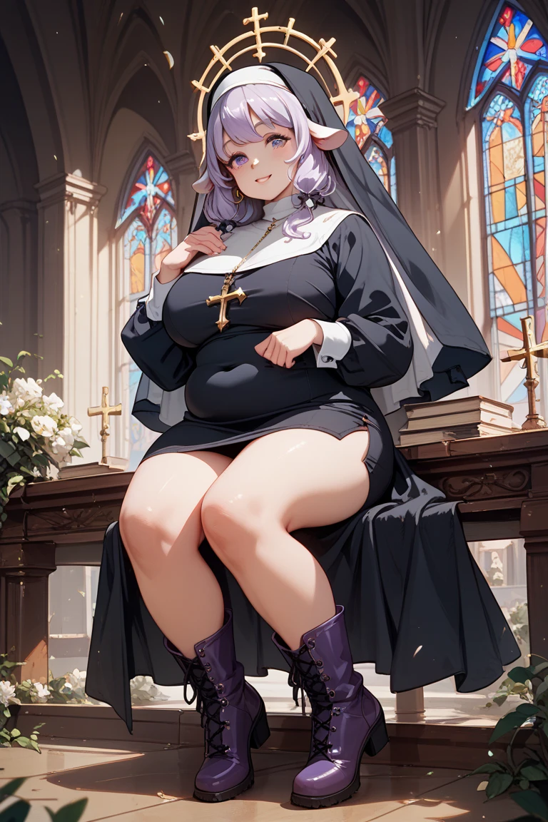 toriel, big breasts, nun, embarrassed, showing panties, string panties , horny, seductive, church