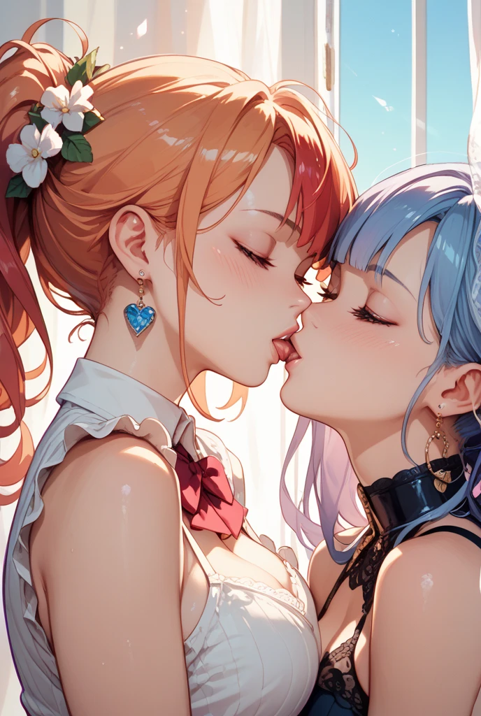 (masutepiece, Best Quality, Detailed), 1girl in, Solo, Indoors, dress room, 双臂在头后, Soulyu Asuka Langley and Rei Ayanami are kissing、, Interface headset, fullnude、Ahegao、A large amount of love juice flows out、Squirting、She has ring piercings on both nipples.、Her body is tied with rope and her breasts are sticking out...............................................、i'i am in pain、My eyes are peeling、And, i'I'm fainting、