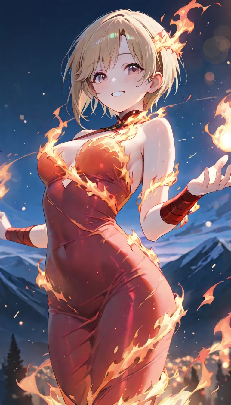 (masterpiece,ultra-detailed,best quality,8K,illustration,shaved:1.2),(petite girl:1.0) <lora:add_detail:1.5>  <lora:flame:0.6> flame,flame dress,flame magic