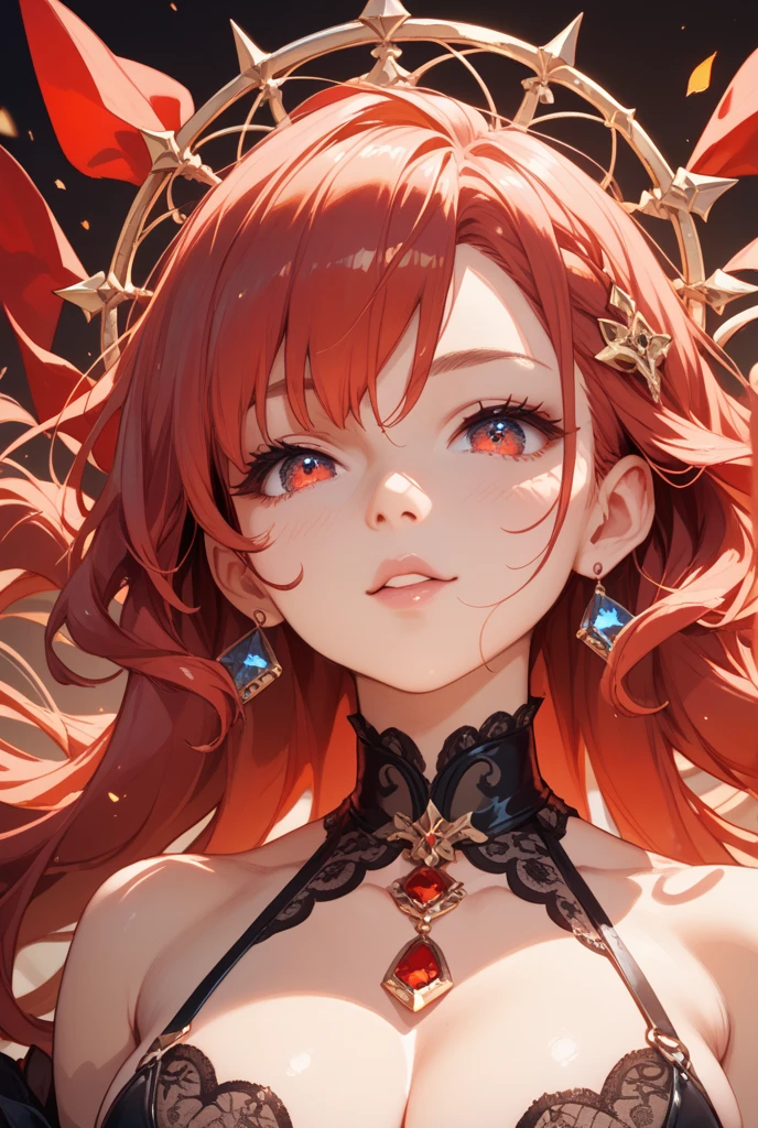 beautiful woman with long fiery-red hair, piercing red eyes, wearing a red sweater, black pants and boots, with a luxurious figure, detailed eyes, detailed lips, extremely detailed face, long eyelashes, photorealistic, high resolution, ultra-detailed, masterpiece, vibrant colors, dramatic lighting, cinematic, fantasy, dark, elegant, fashion portrait