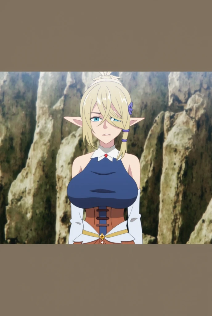 (Night:1.7), a room with a couch, paintings and a door in it's center wall and a checkered floor, blurry, indoors ((Sitting at attention)) (Sitting on_couch:1.5) pointy ears, elf, blonde_hair,hair_between_eyes, long_hair, long_pointy_ears, high ponytail, hair_ornament,blue_flower,Blue_Eyes, 1 girl, 20yo,Young female,Beautiful Finger, beautiful long legs, beautiful body,Beautiful Nose,Beautiful character design, perfect eyes, perfect face,expressive eyes, ((looking_at_viewer)),(Upper_body),(Focus on her face), official art, extremely detailed CG unity 8k wallpaper, perfect lighting,Colorful, Bright_Front_face_Lighting, shiny skin, (masterpiece:1.0),(best_quality:1.0) ultra high res,4K,ultra-detailed, photography, 8K, HDR, highres, absurdres:1.2, Kodak portra 400, film grain, bokeh:1.2, lens flare (beautiful, large Breasts:1.4) (beautiful face:1.5) (narrow waist)