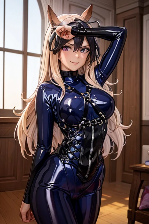 Masterpiece,Highest quality,8k,Ultra-high resolution,appropriate margins,((Draw above the waist)),BREAK,(1 person),(The most beautiful mature women),Slim body,((Big Breasts)),Moisturized Skin,Fair skin,BREAK,(Silver Hair),Long Hair,Straight Hair,Thin eyebrows,BREAK,Blue eyes,BREAK,Glare,Open your mouth a little,BREAK,((Skin-tight suit)),BREAK,Eyes meet,Interrogation room