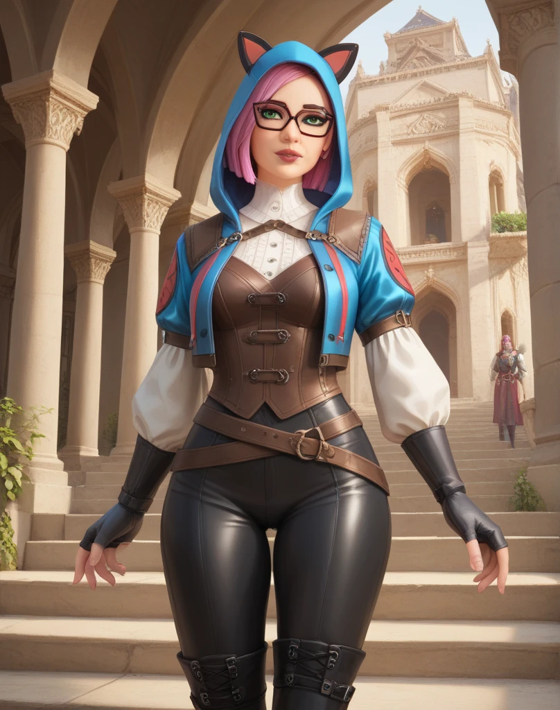 zrpgstyle, (alienor_a),  (black and pink hair:1.2), (pink eyes), medieval princess purple dress, upper body, hands behinds back, elaborate, ornate,  dark tree canopy overhead (alpine mountains:1.1), night sky, (masterpiece:1.3) (best quality) (detailed) (8k) (HDR) (cinematic lighting) (sharp focus) (intricate)