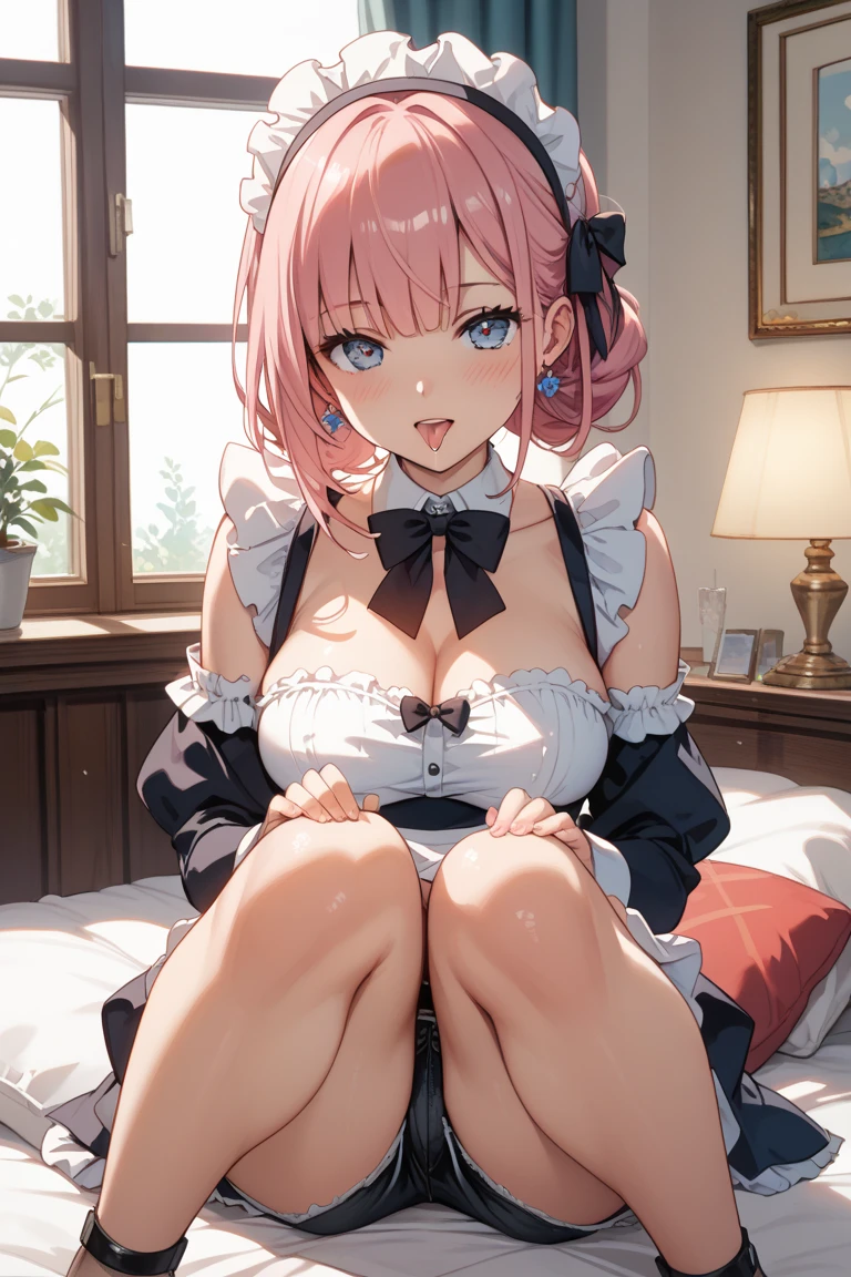 Erotic Anime Illustration、highest quality、Voluptuous gravure idol、Transistor Grammar、Maid clothes、No sleeve、Photo studio、sofa、Seductive smile、Very large breasts、Very thick legs、Sweaty、Belly button、mini skirt、bikini