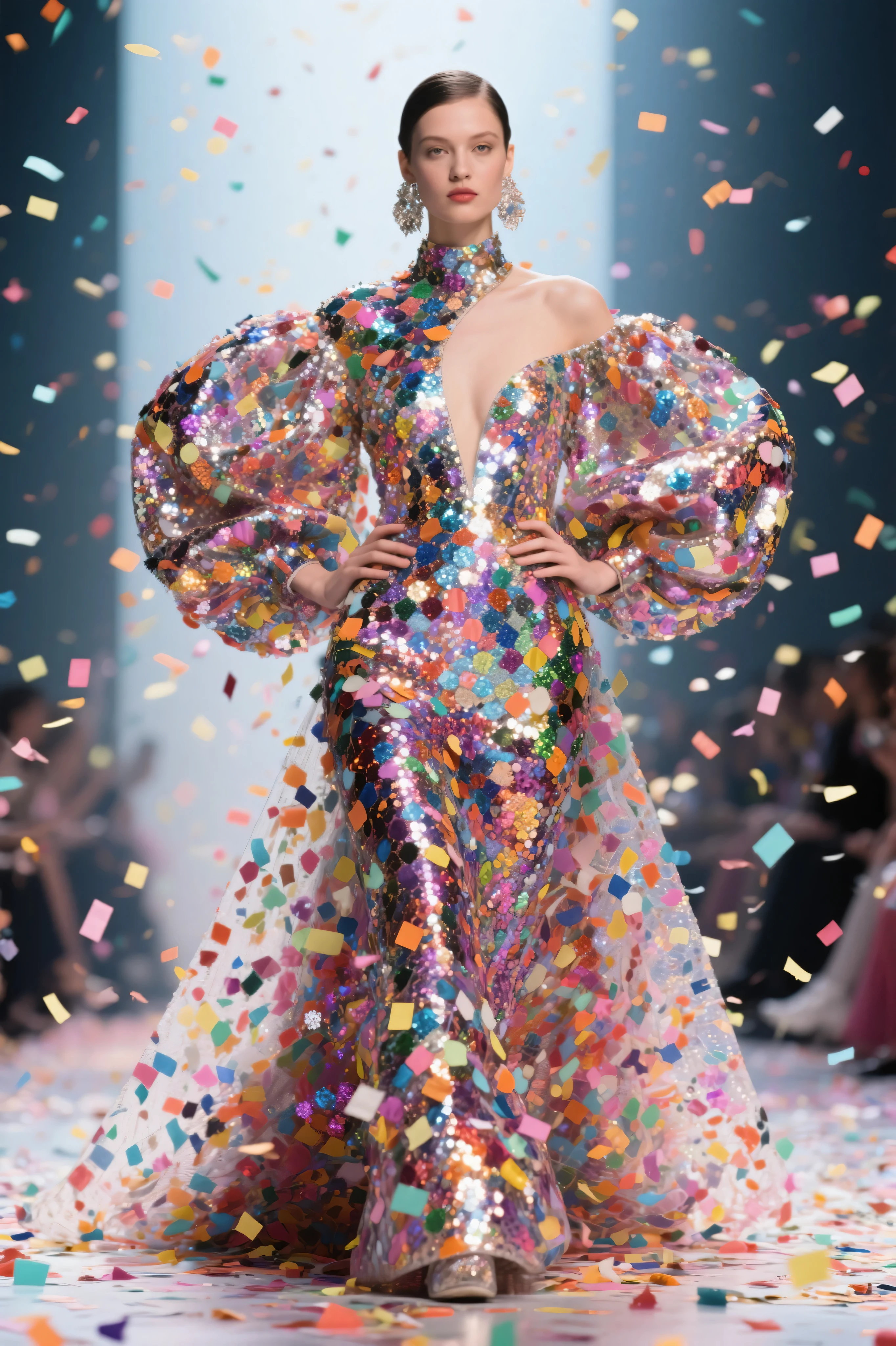 Stunning woman in oversized bubble Balenciaga dress