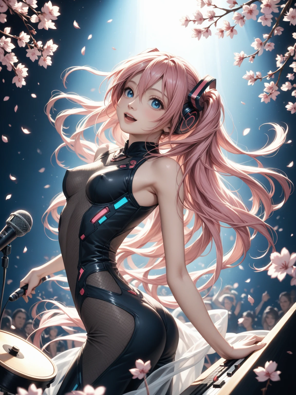NSFW:1.4、Masterpiece、最high quality、high quality、High definition、High resolution、High detail、Lens flare、Ray Tracing、high qualityなテクスチャー、high qualityな影、Beautiful details、Detailed explanation、Detailed texture、Realistic facial expression、Realistic and colorful、Delicate、Cinematic Light、Side light、Sharp Focus、(1 Female:1.3)、(Intricate details、Makeup、Pure Eros Face_v1:0.5)、(Details Beautiful delicate face、Detailed beautiful delicate eyes、Perfect Facial Proportions、Detailed skin、Charm)、Fancy Twin Tails、Beautiful bangs、(Two-tone gradient hair color)、slender、(Detailed chest、Large upward-facing breasts)、Underboob、(Detailed crotch、Underopen、V-Cut、High Leg、Thong、See-through)、Thighs、Headphones、(See-through)、White shirt、Crop top、Cyberpunk Sleeve Removal、Knee-high、Cyberpunk Boots、Provocative attitude、Release your knees、Leg spread、Raise your arms、squat、Low-angle composition、(Take a deep breath、Work on this image step by step)