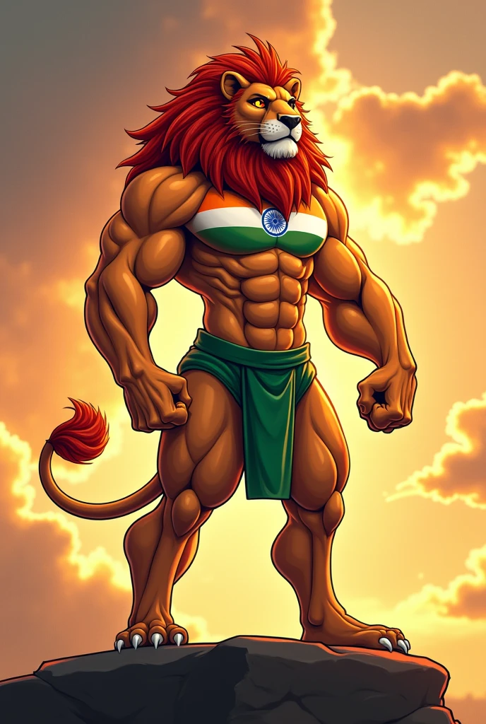Generate me an image of a humanized puma, with a flag that first has the color orange, then the green and finally the white