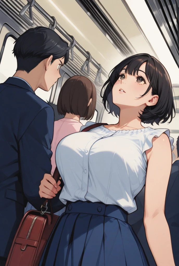 Beauty mother-in-law Black Hair Mother and daughter have beautiful breasts crowded train Returning Home