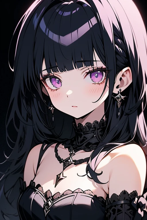 1girl, Holo-Punk Style, goth, masterpiece, best quality, indoors, mascara, lips, eyeliner, pale skin, black hair