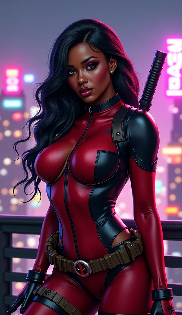 Black girl super model mixed with Deadpool
