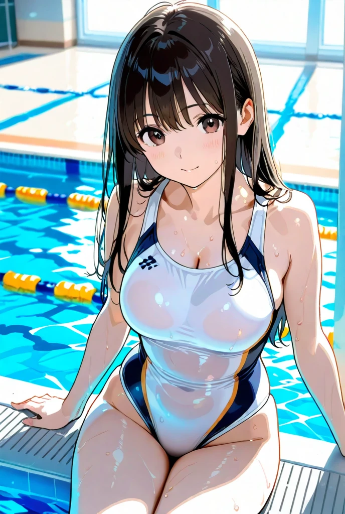 5 erotic women, 30-years old, Looking at Viewer, (glad:1.3) , girl in swimsuit, public swimming pool, long hair, looking at viewer, (school swimwear:1.4),(:1.2), Vulgarity ,Full face blush, Full breasts, {{huge-breasted}}}, Black hair, Blonde hair, Beige hair, humiliated, Shameful face, (Surprised:1.3), ( Bottomless:1.4),bare hip,NSFW, arms folded,