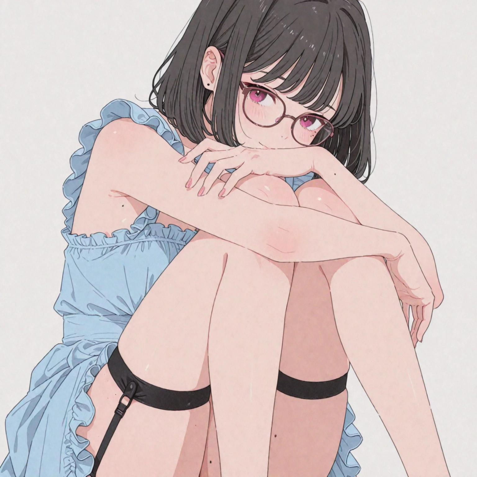 score_9, score_8_up, score_7_up, source_anime, best quality, masterpiece, official art, absurdres, highres, ultra-detailed,waifu2x,Collection: Slice of Life,break,1girl, very short hair,pixie cut, long bangs, glasses, small breasts, thighs, sweat, open mouth, (wavy mouth:0.3), outdoors, summer, break,(clear line illustration:1.2),very high resolution, very aesthetic, super detailed skin, Best sexual lighting powered by famous artist, 8k,cute picture,beauty illustration,photoshop_(medium),,(Detailed Lighting),best anime 8k konachan wallpaper, pixiv contest winner,