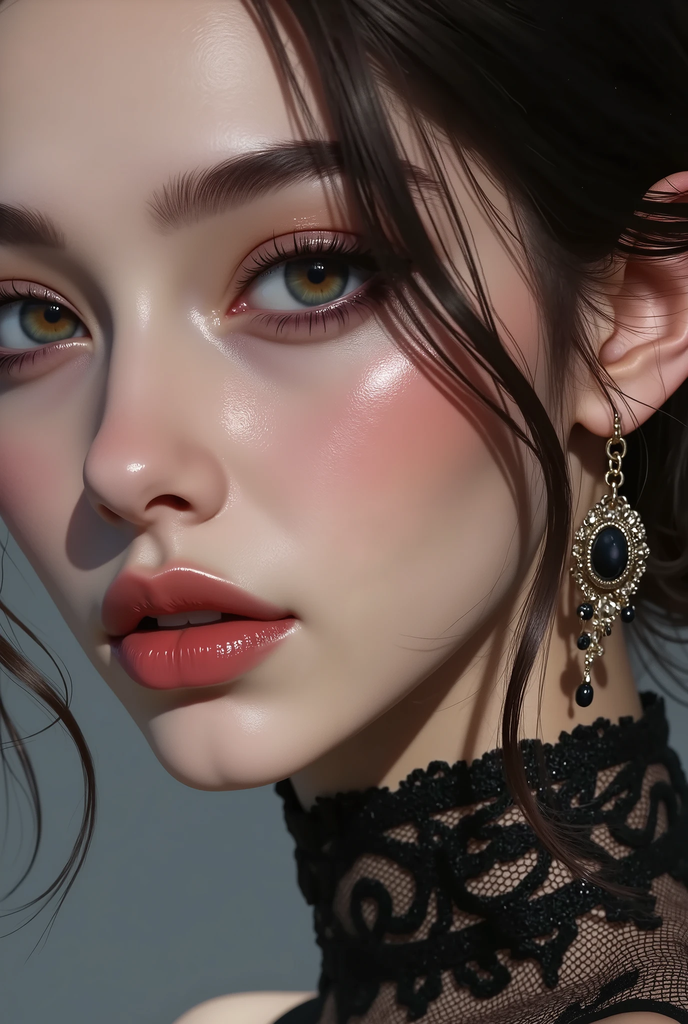 Realistic,(photorealistic Realism),((high resolution)),((intricately detailed digital art)),(best quality),(realistic texture details: perfect skin, smooth skin),(professional photography)、((a beautiful girl [Rosé from blackpink]:1.3)), (close-up eyes:1.25),((sharp focus, no blurry, high resolution, absurd quality, Realistic brown_eyes:1.3), Wear an off-the-shoulder top, full bodyesbian,(dark shot),((Intricately detailed (laced PVC:1.2), modest BDSM costume, see-thru PVC costume:1.4)), (Style your hair, short hair, WHiTE hair, curls at the ends of the hair, hair above one eye,(short combed to the side)), (long skirt)、 Black Long Boots 、street, European Buildings，Slate pavement，(Rose flower)，(Shining, mesmerizing, Vibrant eyes:1.2), (perfect dark_eyeshadows:1.4), detailed lips:1.3, (apply glossy red_lipstick:1.3), (pink_makeup:1.28), (beautiful little nose), (perfect proportions:1.2),(small head),(anatomically correct), perfect female body, firm and full breasts, (Super beautiful), (vivid and colorful), The attention to detail, focus of girl, dynamic pose, sexy and seductive, flirty smile, dslr, high quality split lighting, sharp focus captured by Fujifilm XT3, f 5.6, in a dramatic lighting, (perfect composition),