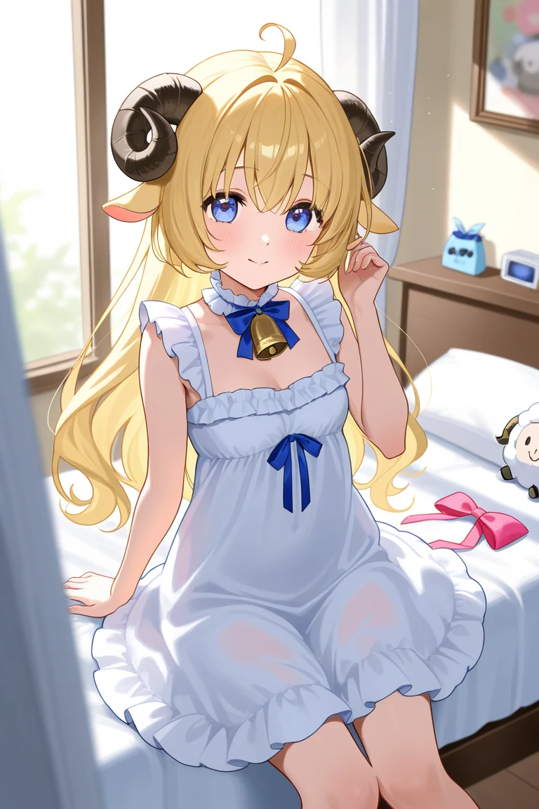 Ibuki \(Blue Archive\),Yellow Eyes,Pointed Ears,Blonde,Long Hair,One side up,Hello,Black Hair Ribbon,horn,(tail,Low Wing:1.2),(White camisole:1.2),Blonde,Full body portrait、One girl、((White panties))、((White girls panties))、Kids Room、Children's room、playroom、((navel))
