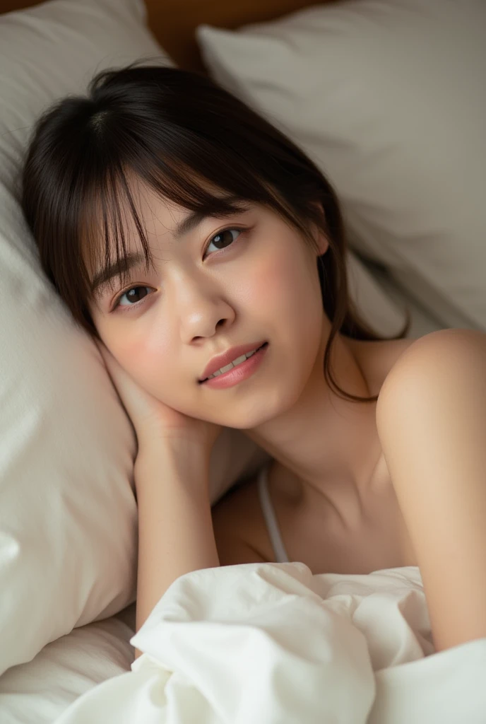 ((highest quality, masterpiece :1.3)), Photorealistic、Ultra-high resolution、Natural skin texture、Hyperrealism、Near Movies、Beautiful Japanese girl in her early teens、One girl、Tight crop top、Lying in bed、Frightened expression、Tears flowing