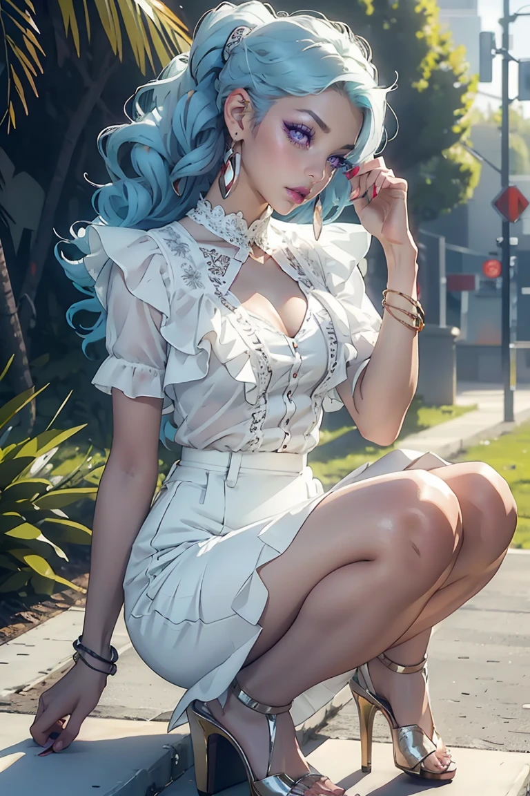 ultra realistic 8k cg, masterpiece, ((ultra detailed background, delicate pattern, intricate detail)), (highly detailed, fine detailest quality, 1girl, (photorealistic:1.4),beautiful lighting,  absurdres, RAW photo, film grain, ((medium breasts, slim girl)), 1girl, MeiMei, solo, long hair, braid, dress, hair over one eye, smile, long sleeves, braided bangs, black dress, braided ponytail, white hair, puffy sleeves, holding, turtleneck dress, makeup, grey hair, red lips, one eye covered, lipstick, parted lips, single braid, (complex detailed background, outside,  environment, cowboy shot, from behind),
