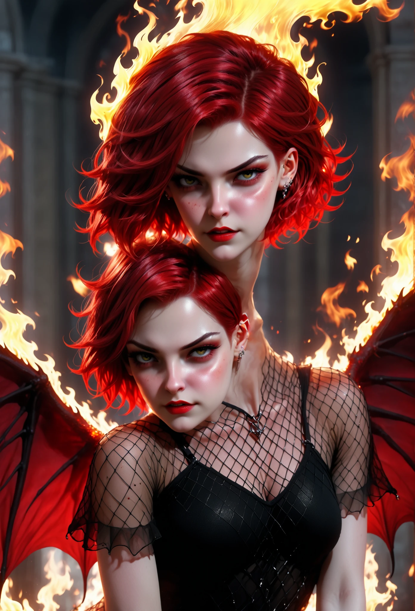 (NSFW:1.3), and a close up of a woman with tattoos and a devil costume, beautiful necromancer girl, seductive cyberpunk dark fantasy, gothic horror vibes, beautiful necromancer, vampire girl, dark fantasy mixed with realism, demon girl, gothic art, gothic tattoos, gothic art style, goth woman, gothic girl, beautiful girl necromancer, beautiful succubus