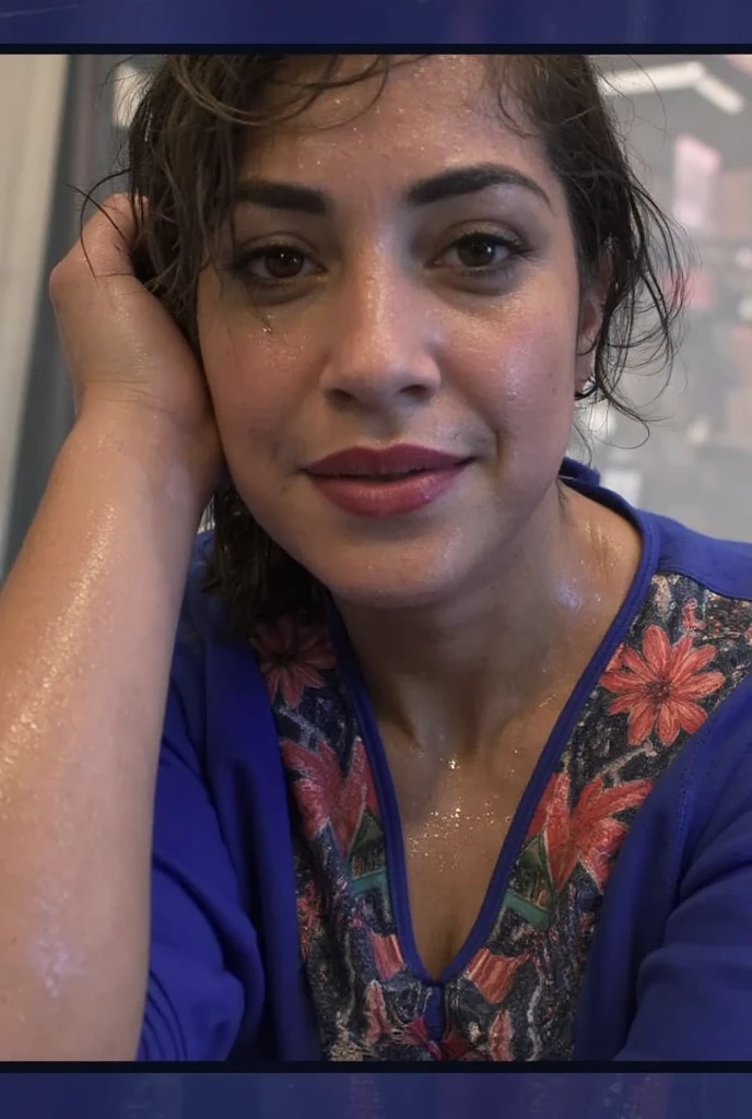 Face close scene of a 40 year old mafia woman wearing jacket in cyberpunk city at noon, detailed skin pore, visible skin pore, 4k, 8k, thick body,