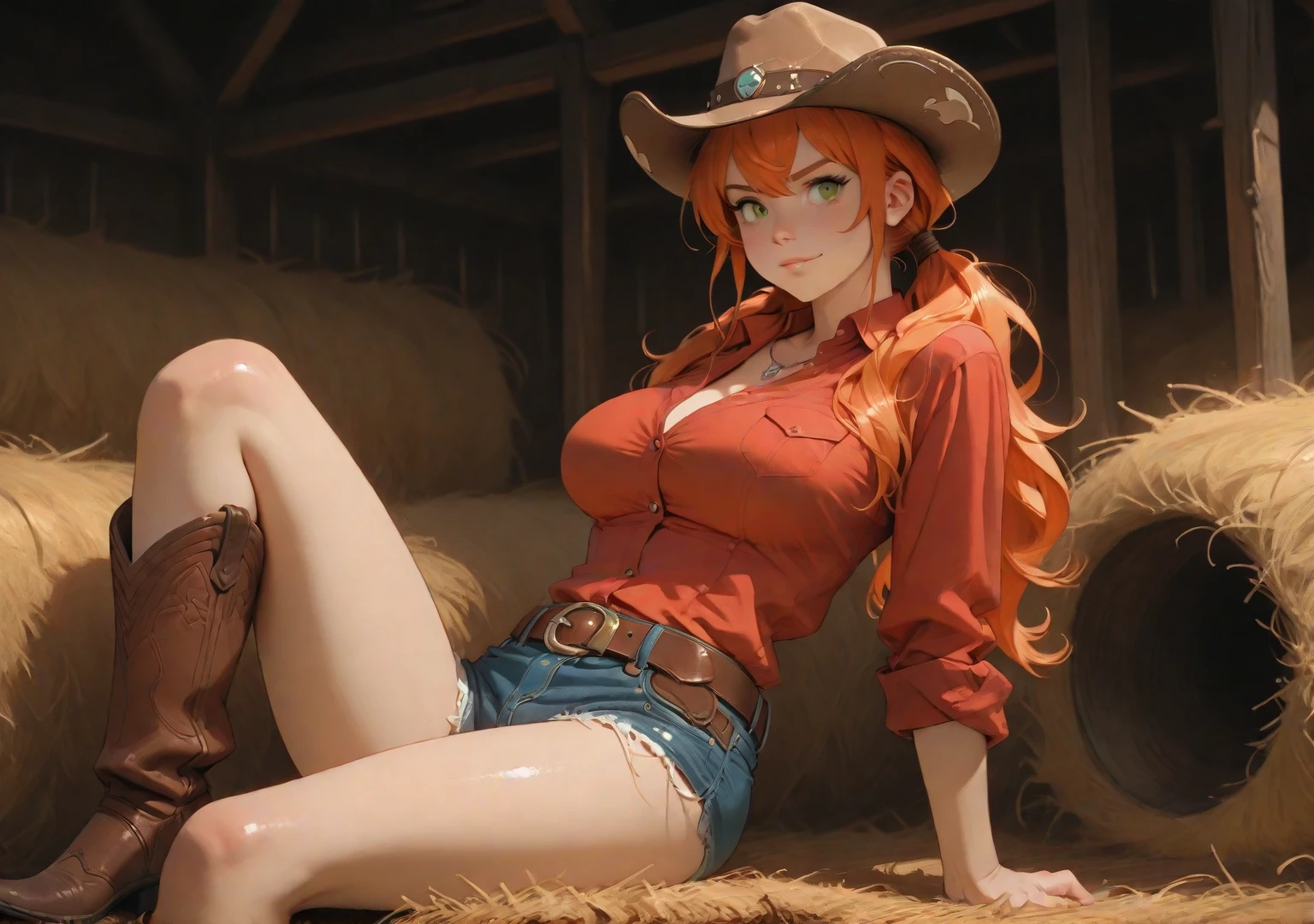 best quality, 8k, woman,straight red hair,beautiful,big eyelashes, little smile, looking to observer, cleavage,rabbit ears tiara,gray militar camouflage mini dress over beige shiny pantyhose, holding one beer mug, florish rose forest scenario, difuse lights