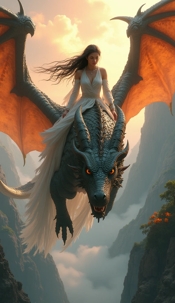 Image of human riding dragons and castle.  Image cannot be a drawing 
