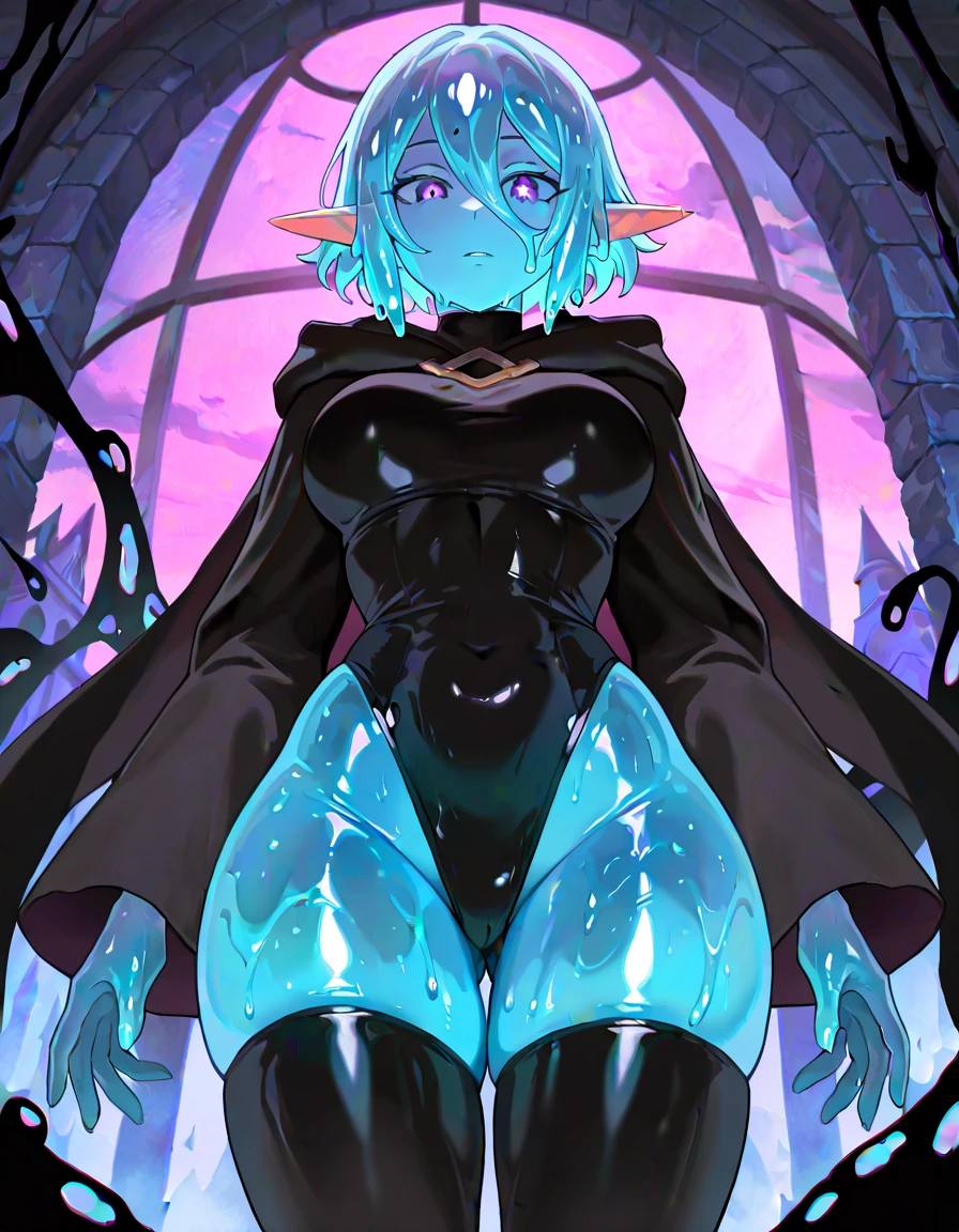 Beautiful woman with tentacles wrapped around her body, professional artwork, detailed eyes, beautiful eyes, beautiful face, flawless face, gorgeous face, smooth features, huge breasts, blush, thick thighs, short hair, beautifully detailed background, bdsm, wet body, surrounded by tentacles, body wrapped in tentacles, tentacles grabbing woman, tentacle penetrating, many tentacles, tentacle inside, pudgy, plus sized, thick thighs, fat, thick, thicc, curvaceous, voluptuous, pleasure, pleasured expression, milk leaking from breasts, white liquid splattered everywhere, vaginal penetration, tentacle in vagina, tentacle sex, sex, tentacle inside, bondage, white liquid on body, undercut hair, shaved hair, glasses, tentacles groping breasts, dark green hair, white liquid spraying everywhere, smiling, pale skin, legs spread apart, sexy gorgeous woman having sex with tentacles, thick tentacles, thick tentacle sliding into vagina, gothic, goth aesthetic, black lipstick, fishnet stockings, fishnets, thigh highs, gloves, goth, room interior, castle interior, white liquid in vagina, thick white liquid all over woman's body, white liquid on breasts, white liquid on face