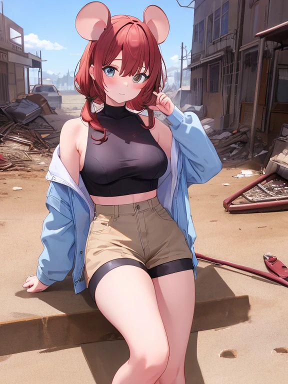 (((1 girl naked))),((The Old Wanderer's Clothes)) , (((8K,2 thousand.))),(tmasterpiece))), (((beste-Qualit))), (Ultra-detailed) ((highly detailed CG illustration)), ((Extraordinarily gentle and beautiful face)),,a 1girl,( ConceptArt) , , (tmasterpiece:1.2), (beste-Qualit:1.3),(((CHARACTERS OF THE POST-APOCALYPTIC WORLD OF THE WASTELAND))), ((( Post-apocalyptic wasteland))), ((( Extremely embarrassed face))),, ((((Very red embarrassed face) ))), (((hides large breasts))), ((((hid around the corner)))) , (((hide-and-seek))), ((grimalkin)),((((leaning )))), ((((The eyes are drawn in the style of manga)))),(( The viewer between the legs )) , ( big breastes), ( red hair and eyes in the style of manga) , ((((Chest shakes when running)))), ((red streaks of blush on the cheeks and nose)), (sad eyebrows), ((The most brutal face)), ((((Stooping, Standing on the ground)))), (((Looks to the side))), ((((Interaction with clothing)))), ((((Undressing another)))), ((((Nude and clothed)))), (((frightened face)))