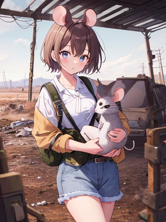 ((Masterpiece)), ((Best Quality)), (Very Detailed), ((Very Detailed)), 4K, (8K), very aesthetic, absurdres highres, 1 boy, (anthropomorphic Rabbit, furry, kemono:1.5), An innocent child is playing with a toy armored tank on the lawn in the garden. Natural light illuminates the lawn and children, and flowers are blooming around them.