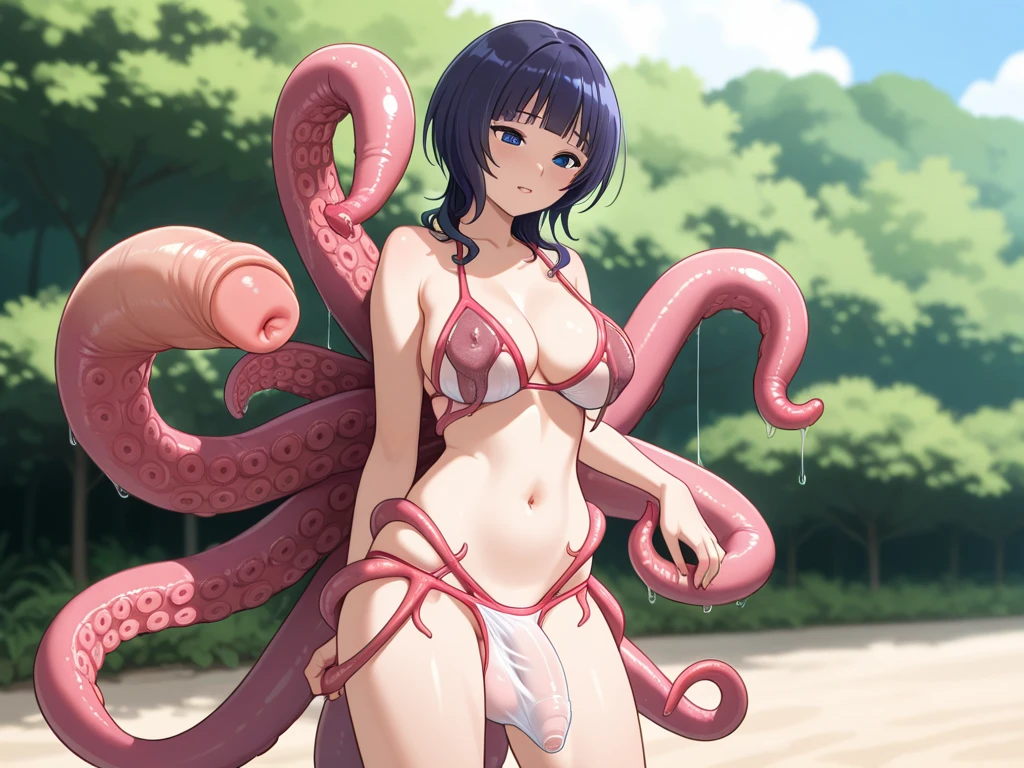 woman,20-year-old,((Ocean)),white tight bodysuit,(Harada Makoto),open mouth smile,(((See-through)))(((Lots of sexy octopus)))((Octopus tentacles wrap around the body))((blush))(((wet with sweat)))(((Raped by an erotic octopus)))Squat and spread your legs