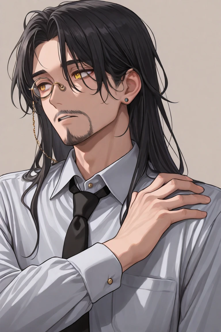 Male , age 19 , skin tone light brown , add beard and mustache , long black hair , body type high schooler , earing on left ear ,tattoo on neck 2004 , and wears glasses