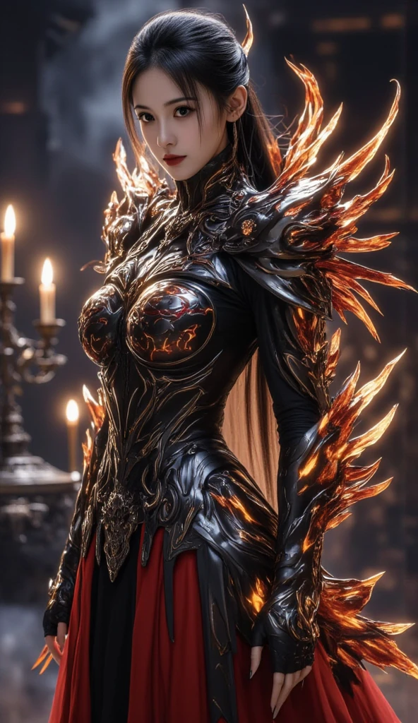 beautiful,hell_lady, anatomy correct,fantasy,Axisymmetric composition,blingbling,Upper body photo,Motion blurred