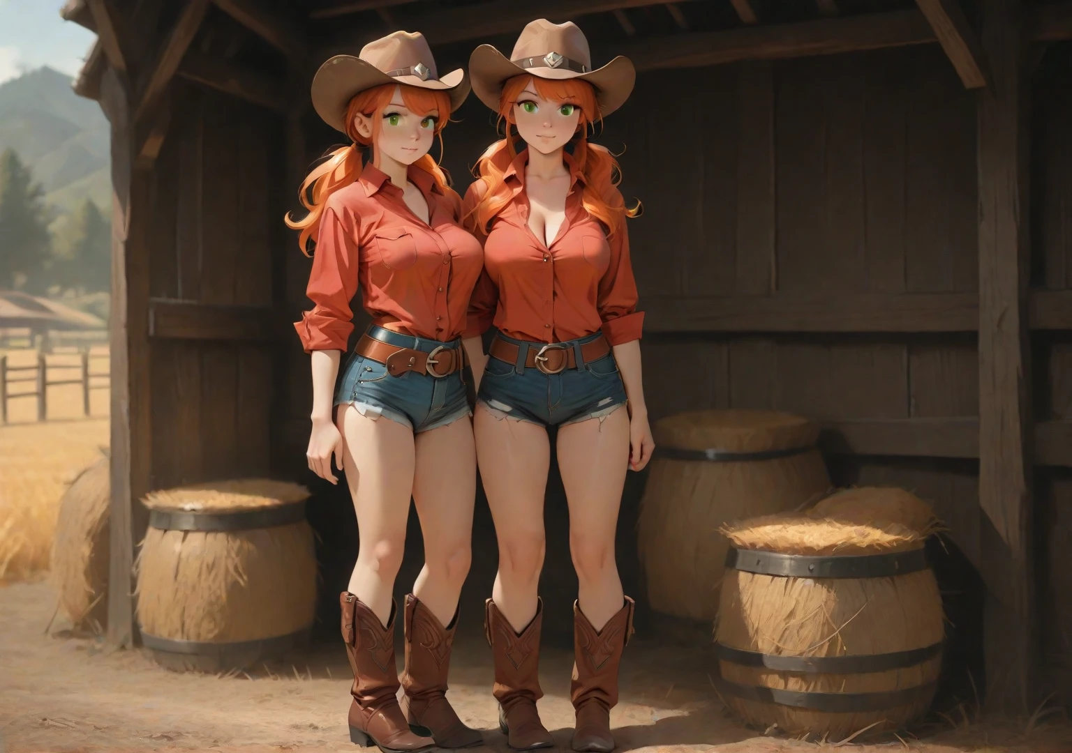 1 girl, beautiful, perfect lighting, muscular, thick thighs, mature woman, milf, navel, abdomen, looking at the viewer (masterpiece, high quality: 1.1), cowboy hat, freckles on body, barn, pale skin, red hair, braid, , short shorts, plaid shirt, skindentation, neckline, smile, thicc, cutesexyrobutts, cel-shaded art style, in fighter poses, highly detailed exquisite fanart, female protagonist 👀 :8, Commission for high resolution, fighter pose, full body commission for, high quality fanart, various pose, Cushart Kenz, King of Fighters character,1 girl, beautiful, perfect lighting, muscular, thick thighs, mature woman, milf, navel, abdomen, looking at the viewer (masterpiece, high quality: 1.1), cowboy hat, freckles on body, barn, pale skin, red hair, braid, , short shorts, plaid shirt, skindentation, neckline, smile, thicc, cutesexyrobutts, cel-shaded art style, in fighter poses, highly detailed exquisite fanart, female protagonist 👀 :8, Commission for high resolution, fighter pose, full body commission for, high quality fanart, various pose, Cushart Kenz, King of Fighters character,1 girl, beautiful, perfect lighting, muscular, thick thighs, mature woman, milf, navel, abdomen, looking at the viewer (masterpiece, high quality: 1.1), cowboy hat, freckles on body, barn, pale skin, red hair, braid, , short shorts, plaid shirt, skindentation, neckline, smile, thicc, cutesexyrobutts, cel-shaded art style, in fighter poses, highly detailed exquisite fanart, female protagonist 👀 :8, Commission for high resolution, fighter pose, full body commission for, high quality fanart, various pose, Cushart Kenz, King of Fighters character
