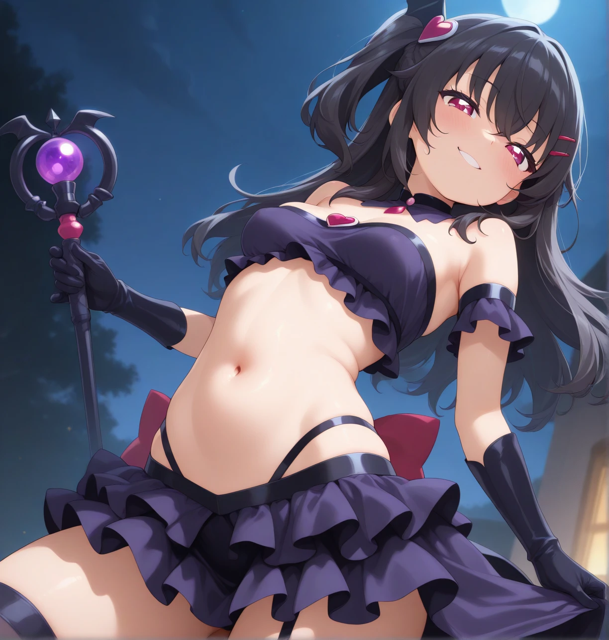masterpiece, realistic, high quality, fembyleth_summer, capelet, necklace, black bikini, hair flower, tassel, belt, thighs, deep blue eyes, beautiful blue eyes, thick eyelashes, <lora:byleth-nvwls-v2:0.7> , toned, dark purple hair, embarrassed, blushing, aroused, horny
extremely detailed CG unity 8k wallpaper, best quality,32k ,focus sharp, night sky, night time, destroying a small cathedral, detailed skin, 1girl, solo, crawling, bent over, ((on all fours)), crawling over a small cathedral, ground view, from below, groundview, low angle, destroying a small cathedral, looming, perspective, looking down:1.5, looking at the ground, <lora:giantess:1>, city, giga giantess, gts, giantess destroying a castle, destruction, rampage, huge craters, ravines, cracks in the ground, earthquake, destroyed castle, ruins, rubble, debris, crumbling, <lora:ThickerLines_RM-128_v1:0.3>, zoomed out, distant view, full body,