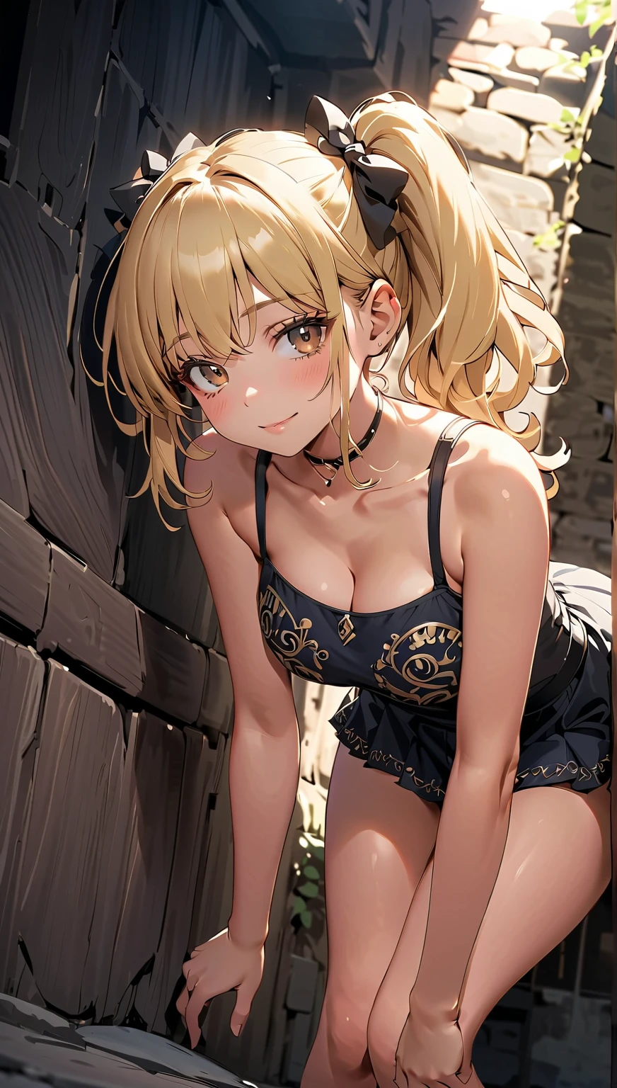 (BNHA style),Himiko Toga,(Alone),Himiko toga,(boku no hero academia),(short blonde hair with two messy pulps in her hair and yellow eyes with cat pupils),Wearing),+,(\bikini)/