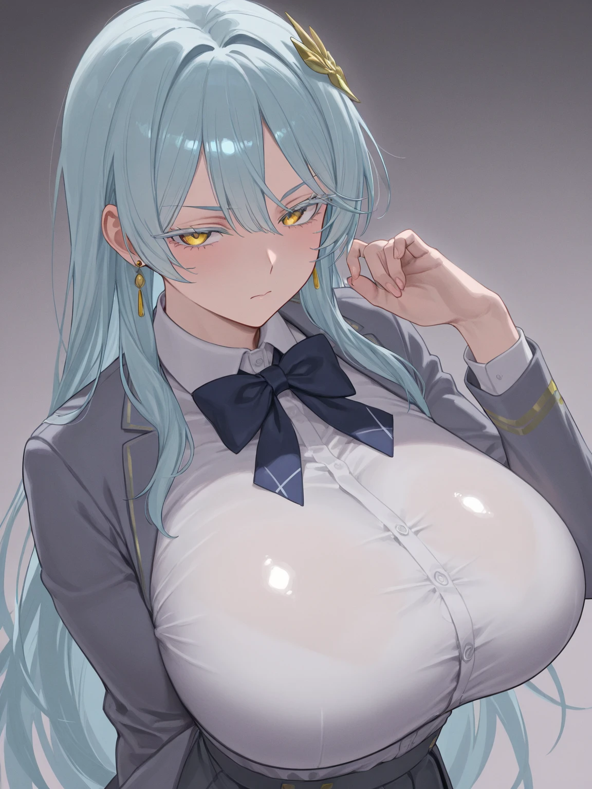 score_9, score_8_up, score_7_up, score_6_up, score_5_up, score_4_up, BREAK,,((1girl)),目を閉じている,angela, blue hair, parted bang, long hair, one side up,White background,very big breasts,レオタード,ハイレグ