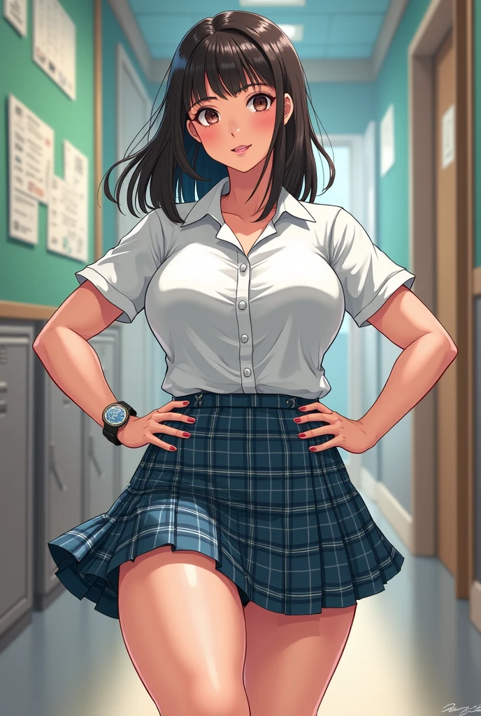 highest quality、One Girl And One Middle Aged Man,15 years old、full body figure、very big boobs,big ,perfect 5-fingered hands、((back view1.5))、yui kotegawa, black hair, (brown eyes:1.5), long hair,green skirt, plaid, plaid skirt, sainan high school uniform, school uniform, skirt, short sleeves,、Yui Kotegawa、shy face、perfect thing、big breasts、perfect arms、perfect legs、detailed description、small details、detailed face、white skin、Voluptuous legs、on the train、On the train、back view、man touches girl's butt、A guy grabs a girl's ass、whitepanty、long hair、black hair
