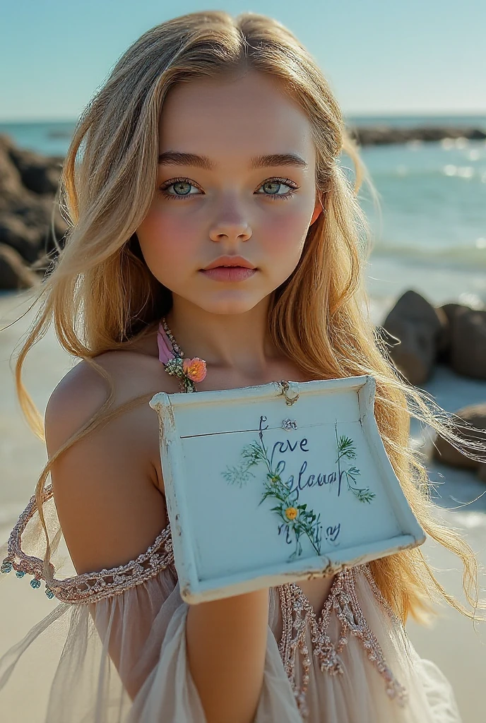 Seeking a skilled photographer to capture a stunning high-resolution portrait of an shocked Russian woman tween girl at chrch in a wedding dress , capturing her natural beauty and innocence. The subject should exude charm and grace, with emphasis on her youthful features and the serene backdrop of the ocean. The girl's height should be conveyed through the composition, highlighting her stature relative to her surroundings. Preference given to photographers with experience in portrait photography and capturing the essence of youth and natural beauty." Large breasts